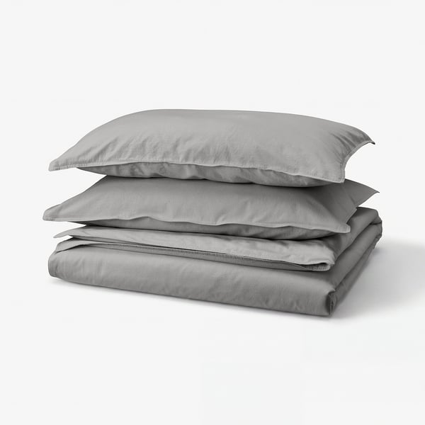 ÄNGSLILJA Duvet cover and 2 pillowcases, grey, 240x220/50x80 cm