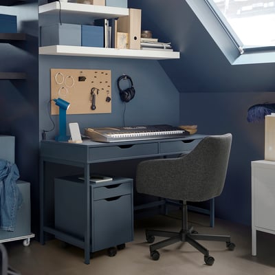 ALEX Desk, black-blue, 132x58 cm