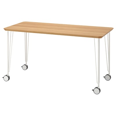 ANFALLARE / KRILLE Desk, bamboo/white, 140x65 cm