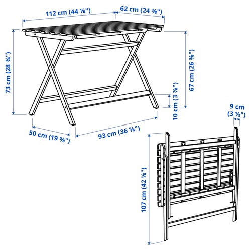 Askholmen طاولة خارجية قابل للطي صباغ بني فاتح 112x62 سم Ikea