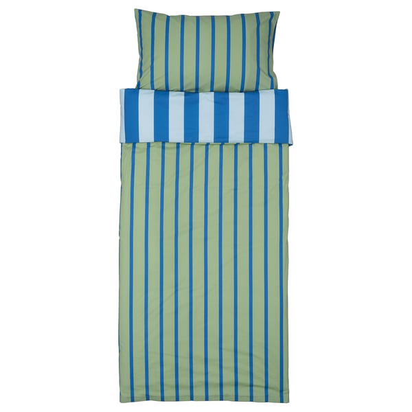 BARNDRÖM Duvet cover and pillowcase, blue green/stripe pattern, 150x200/50x80 cm