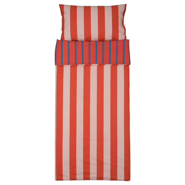 BARNDRÖM Duvet cover and pillowcase, pink red/stripe pattern, 150x200/50x80 cm