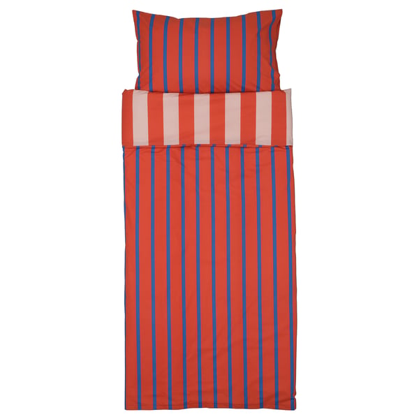 BARNDRÖM Duvet cover and pillowcase, pink red/stripe pattern, 150x200/50x80 cm