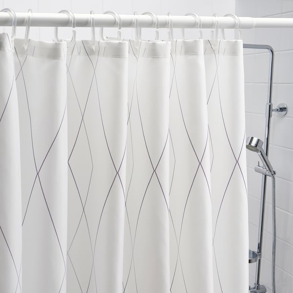 BASTSJÖN Shower curtain, white yellow/lilac, 180x200 cm