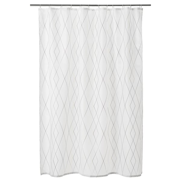 BASTSJÖN Shower curtain, white yellow/lilac, 180x200 cm