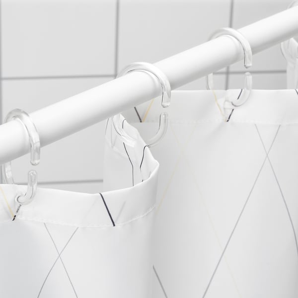BASTSJÖN Shower curtain, white yellow/lilac, 180x200 cm
