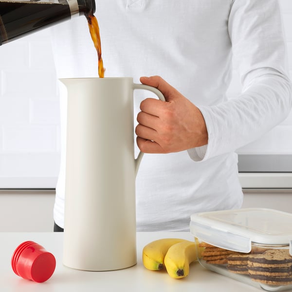 BEHÖVD vacuum flask, beige/red, 1 l IKEA