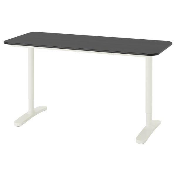 BEKANT desk, black stained ash veneer/white, 140x60 cm IKEA