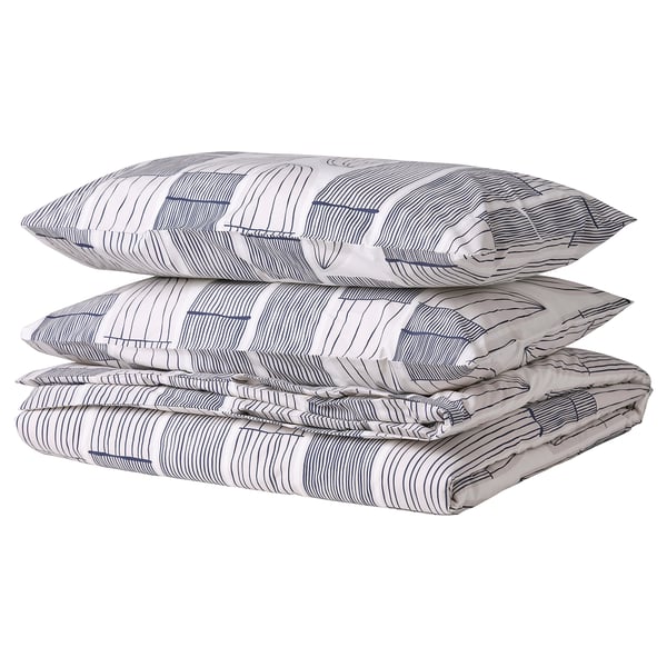 BERGKORSÖRT Duvet cover and 2 pillowcases, white/grey, 240x220/50x80 cm