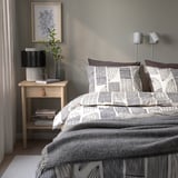 BERGKORSÖRT Duvet cover and 2 pillowcases, white/grey, 240x220/50x80 cm