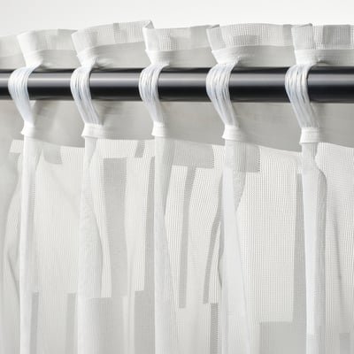 BERGNEJLIKA Net curtains, 1 pair, white/with heading tape, 145x300 cm