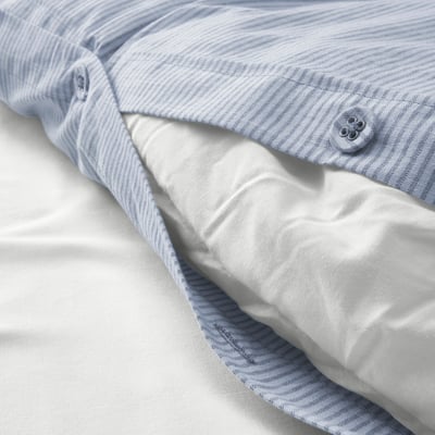 BERGPALM Duvet cover and 2 pillowcases, blue/striped, 240x220/50x80 cm