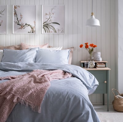 BERGPALM Duvet cover and pillowcase, blue/striped, 150x200/50x80 cm