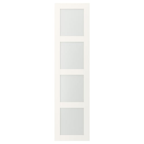 This image a white BERGSBO door with four square frosted glass panels in a classic design.