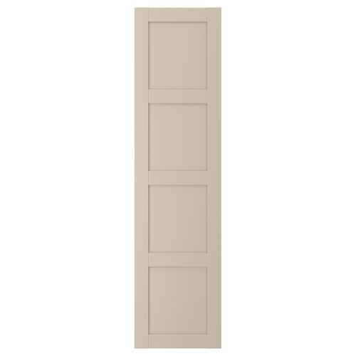A BERGSBO door in beige with a four-panel design. It has a semi-matte finish and is made of fibreboard with paper foil.