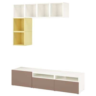 BESTÅ / EKET Cabinet combination for TV, white/pale yellow, 180x42x170 cm