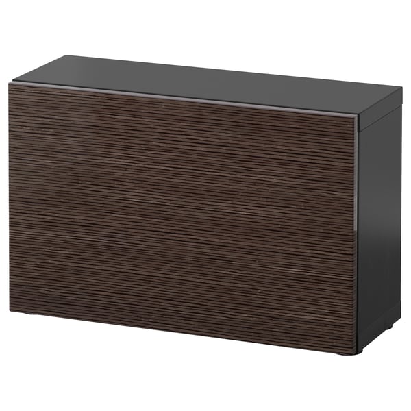 BESTÅ Shelf unit with door, black-brown/Selsviken high-gloss/brown, 60x22x38 cm