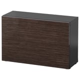 BESTÅ Shelf unit with door, black-brown/Selsviken high-gloss/brown, 60x22x38 cm