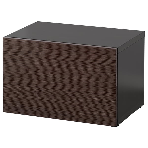 BESTÅ Shelf unit with door, black-brown/Selsviken high-gloss/brown, 60x42x38 cm