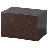 BESTÅ Shelf unit with door, black-brown/Selsviken high-gloss/brown, 60x42x38 cm