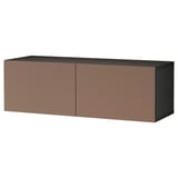 BESTÅ Shelf unit with doors, black-brown/Lappviken light grey-brown, 120x42x38 cm