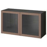 BESTÅ Shelf unit with doors, black-brown/Sindvik light grey-brown, 120x42x64 cm