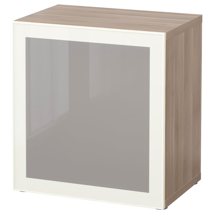BESTÅ وحدة أرفف مع باب زجاجي مظهر الجوز مصبوغ رمادي/Glassvik أبيض BESTÅ وحدة أرفف مع باب زجاجي مظهر الجوز مصبوغ رمادي/Glassvik أبيض