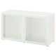 White BESTÅ cabinet with two glass doors, modern design, sleek storage.