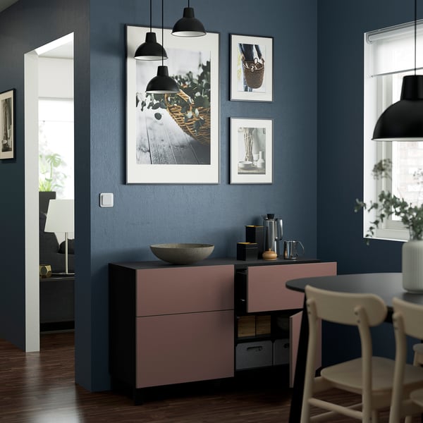 BESTÅ Storage combination w doors/drawers, black-brown/Hjortviken/Stubbarp brown, 120x42x74 cm