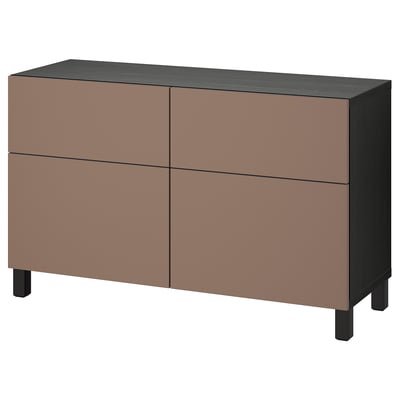 BESTÅ Storage combination w doors/drawers, black-brown/Lappviken/Stubbarp light grey-brown, 120x42x74 cm