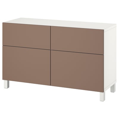 BESTÅ Storage combination w doors/drawers, white/Lappviken/Stubbarp light grey-brown, 120x42x74 cm