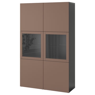 BESTÅ Storage combination w glass doors, black-brown Lappviken/light grey-brown clear glass, 120x42x193 cm