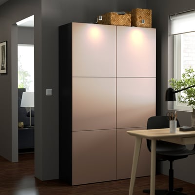 BESTÅ Storage combination with doors, black-brown/Lappviken light grey-brown, 120x42x193 cm