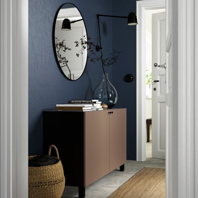 BESTÅ Storage combination with doors, black-brown/Lappviken/Stubbarp light grey-brown, 120x42x74 cm