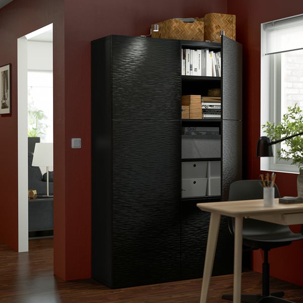 BESTÅ Storage combination with doors, black-brown/Laxviken black, 120x42x193 cm