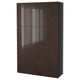 BESTÅ Storage combination with doors, black-brown/Selsviken high-gloss/brown, 120x42x193 cm