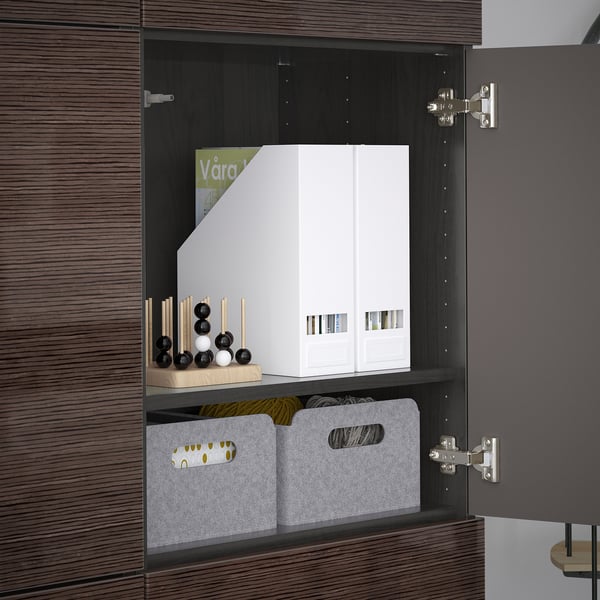 BESTÅ Storage combination with doors, black-brown/Selsviken high-gloss/brown, 120x42x193 cm