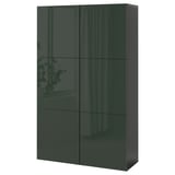 BESTÅ Storage combination with doors, black-brown Selsviken/high-gloss dark olive-green, 120x42x193 cm