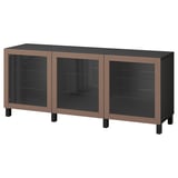BESTÅ Storage combination with doors, black-brown Sindvik/Stubbarp/light grey-brown clear glass, 180x42x74 cm