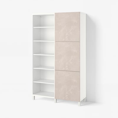 BESTÅ Storage combination with doors, white Bergsviken/beige marble effect, 120x42x202 cm