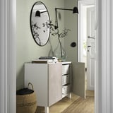 BESTÅ Storage combination with doors, white Bergsviken/Stubbarp/beige marble effect, 120x42x74 cm