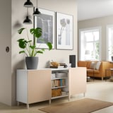 BESTÅ Storage combination with doors, white/Björköviken/Mejarp birch veneer, 180x42x74 cm