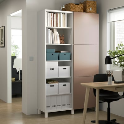 BESTÅ Storage combination with doors, white/Lappviken light grey-brown, 120x42x202 cm