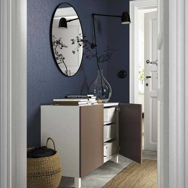 BESTÅ Storage combination with doors, white/Lappviken/Stubbarp light grey-brown, 120x42x74 cm