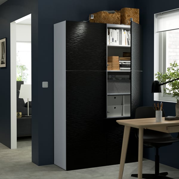 BESTÅ Storage combination with doors, white/Laxviken black, 120x42x193 cm