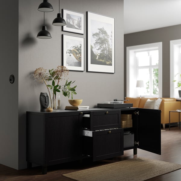 BESTÅ Storage combination with drawers, black-brown/Hanviken/Stubbarp black-brown, 180x42x74 cm
