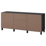 BESTÅ Storage combination with drawers, black-brown/Lappviken/Stubbarp light grey-brown, 180x42x74 cm