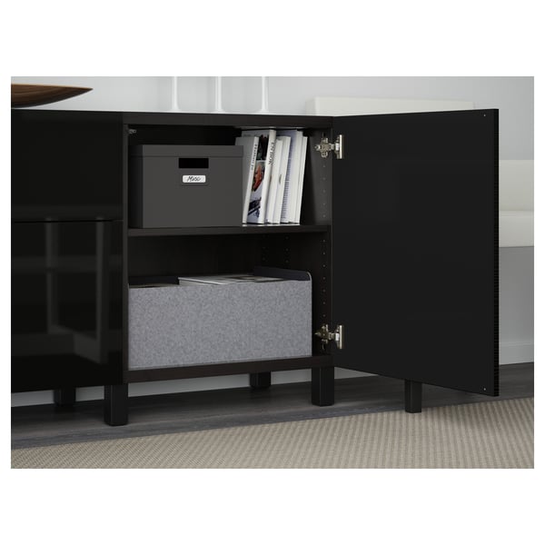 BESTÅ Storage combination with drawers, Laxviken black/Selsviken high-gloss/black, 180x42x74 cm