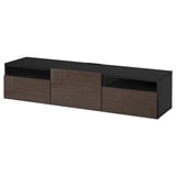 BESTÅ TV bench, black-brown/Selsviken high-gloss/brown, 180x42x39 cm