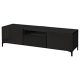 BESTÅ TV bench, black-brown/Selsviken/Nannarp high-gloss/black smoked glass, 180x42x48 cm